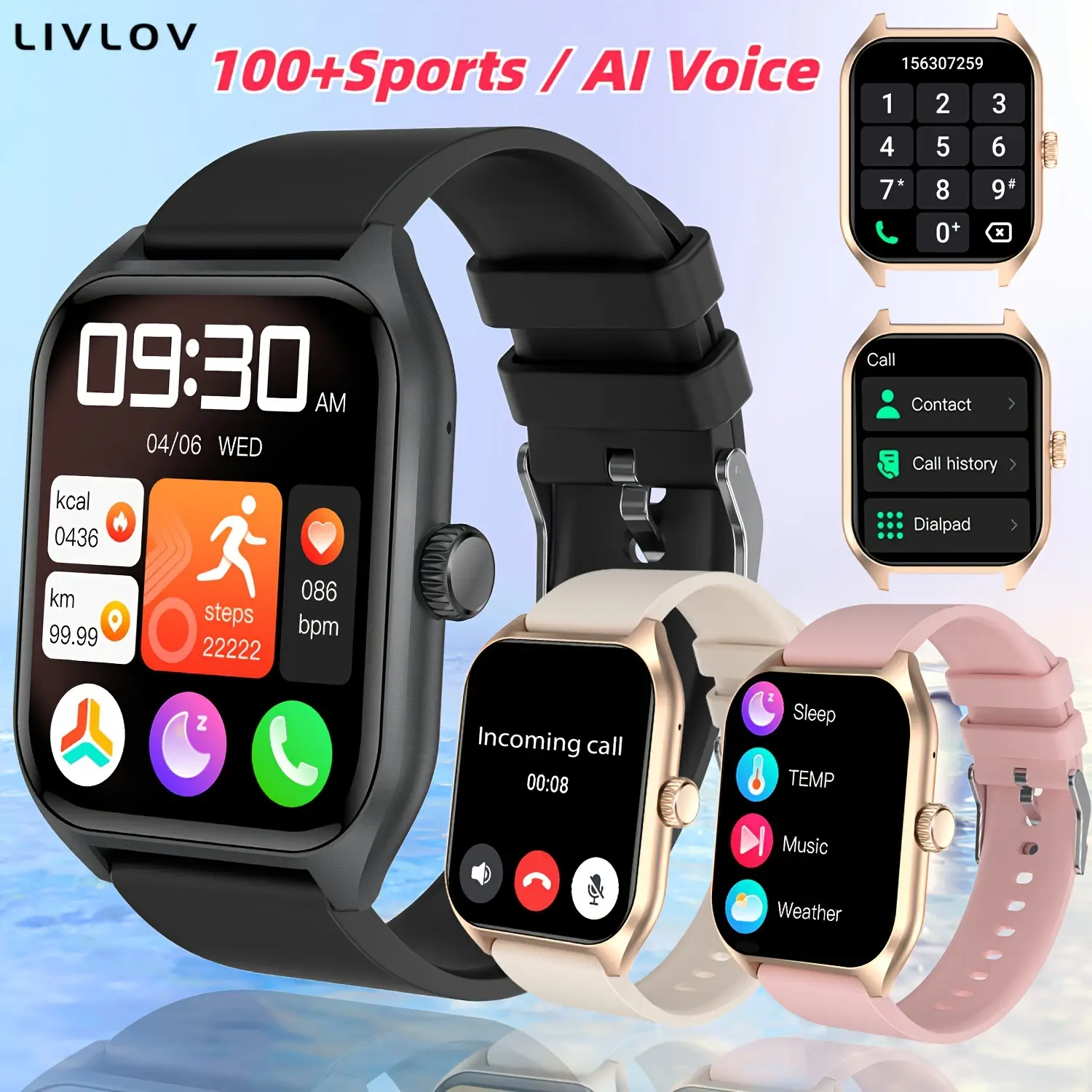 AI Voice Assistant Wearable Multifunctional Smart watch for Men Women, Fitness with Heart Rate/Sleep Monitoring/Information Alerts, Wireless Wristwatc