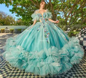 Turquoise Charro Quinceanera Dresses Ball Gown Sweetheart Appliques Beaded Mexican Sweet 16 Dresses 15 Anos Customized
