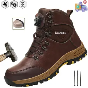 Rotary Buckle Safety Shoes Men Work Sneakers Indestructible Shoes Anti-smash Puncture-Proof Protective Shoes Steel Toe Construction Work Boots High Top Waterproof boots Construction Work Shoes New Fashion Roofing Shoes