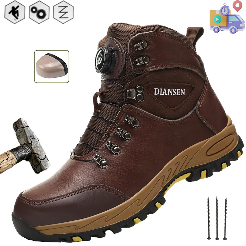 Rotary Buckle Safety Shoes Men Work Sneakers Indestructible Shoes Anti-smash Puncture-Proof Protective Shoes Steel Toe Construction Work Boots High Top Waterproof boots Construction Work Shoes New Fashion Roofing Shoes