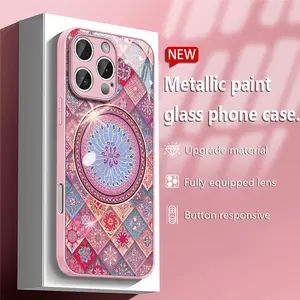 Pink Round Realm TOTEM Glass Case for Apple iPhone 13/14/15/16 Pro/17 Pro Max with Metallic Paint Finish Raised Camera Lip Full-body Shockproof Scratch-resistant Cover drop-proof phone case plus 11 11-17