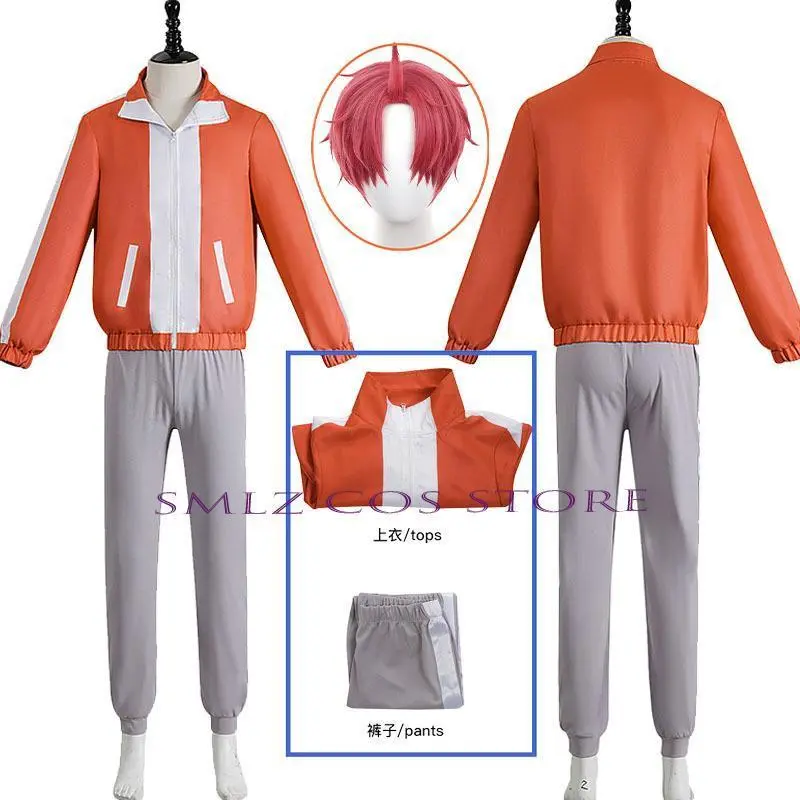 Jiji Cosplay Anime DAN DA DAN Cosplay Jin Enjouji Costume Men Orange Jacket Coat Pants Outfits Halloween Carnival Party Suit