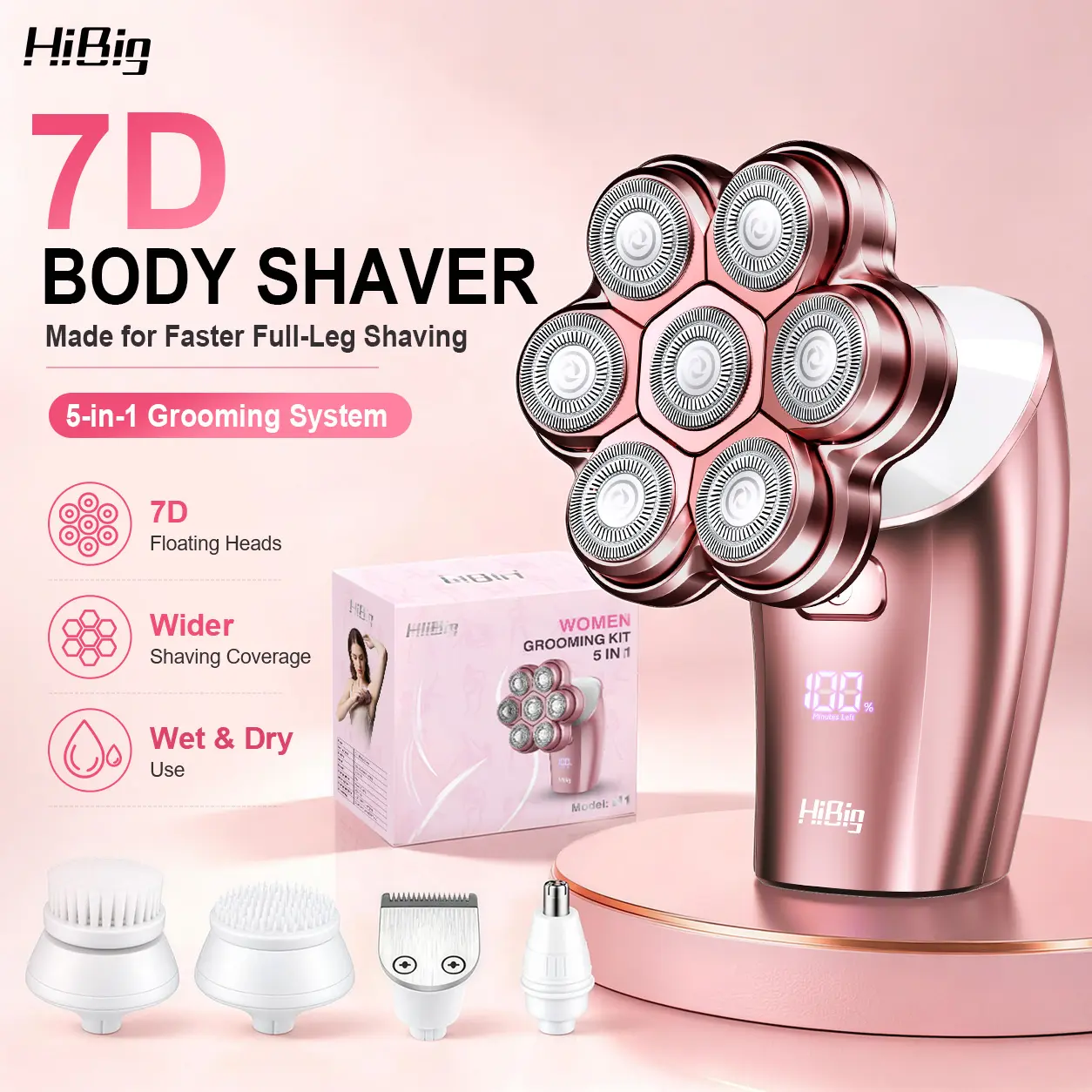 Women’s Electric Razor, HIBIG 5-in-1 Rechargeable Waterproof Body Shaver for Legs & Bikini Line Women’s Electric Razor, HIBIG 5-in-1 Rechargeable Waterproof Body Shaver for Legs & Bikini Line