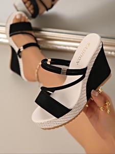women's classy ethnic pattern design platform black sandals, stylish comfortable heeled sandals for daily wear, trendy all-match sandals for women & girls, walking shoes