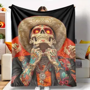 Night Fury Flannel Blanket with Skull & Day of the Dead Print Super Soft Warm Lightweight Breathable for Living Room Dorm Gift