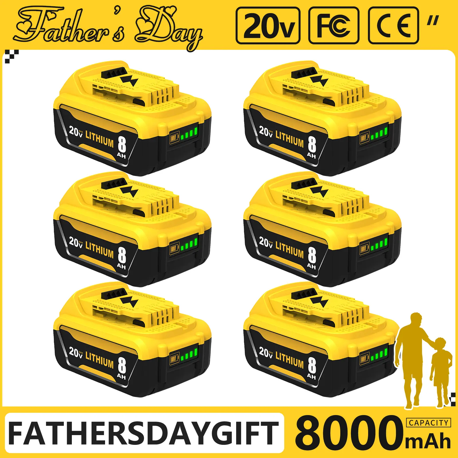 8.0Ah Lithium Ion Replacement for Dewalt 20V Battery 8000mAh Lithium-ion MAX DCB200 DCD/DCF/DCG/DCS High Capacity Long Lasting for Portable Devices 4 Pack 20V 8AH power tool lcd indicator Batteries Pack flexvolt cordless lithium