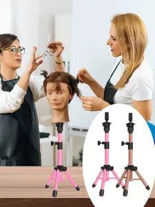 Mannequin Head Stand Tripod for Wig Training, Adjustable Wig Display Holder, Durable Canvas Block Design, Ideal for Hairstyle Practice
