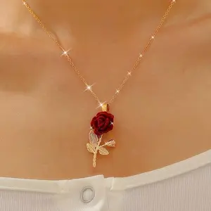 Ladies' Rose Pendant Chain & Link Necklace - Dainty Jewelry, Base Chain, Exquisite Fashion Statement, Glam Up Accessory with Sophisticated, Luxurious Design for Everyday Wear, Base Chain Necklaces