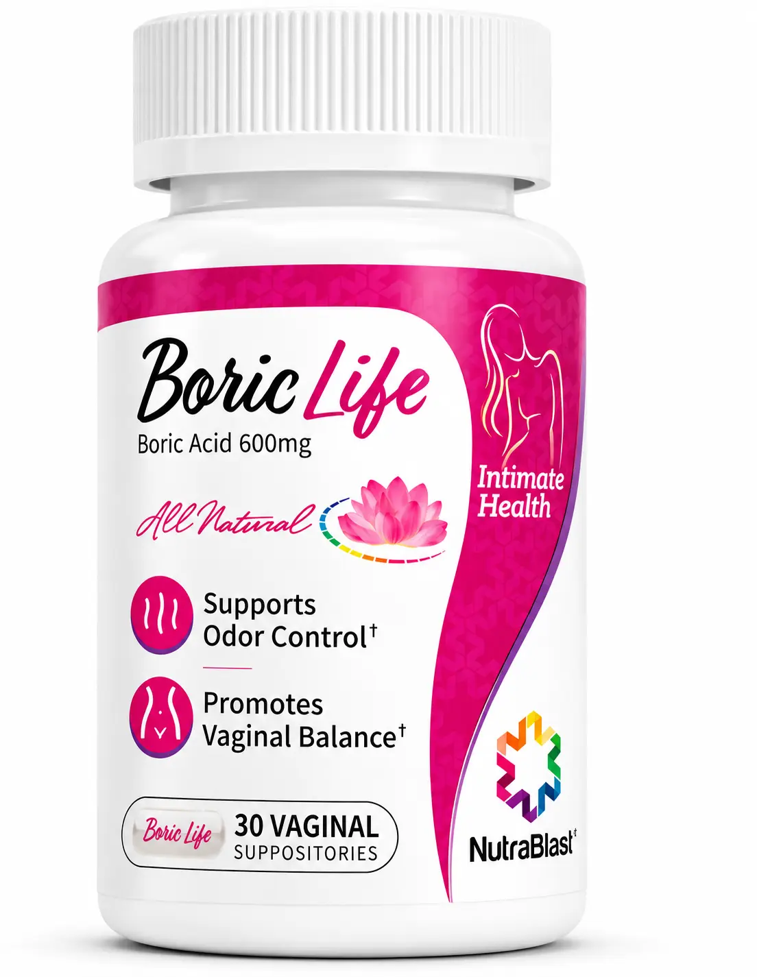 NutraBlast Boric Acid Suppositories - 100% Pure Made in USA - Boric Life Intimate Health Support (30 Count)