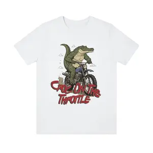 Graphic Casual T-Shirt – Croc on the Throttle Motorcycle Riding Crocodile Funny Outdoor Adventure Lifestyle Apparel for Streetwear Enthusiasts