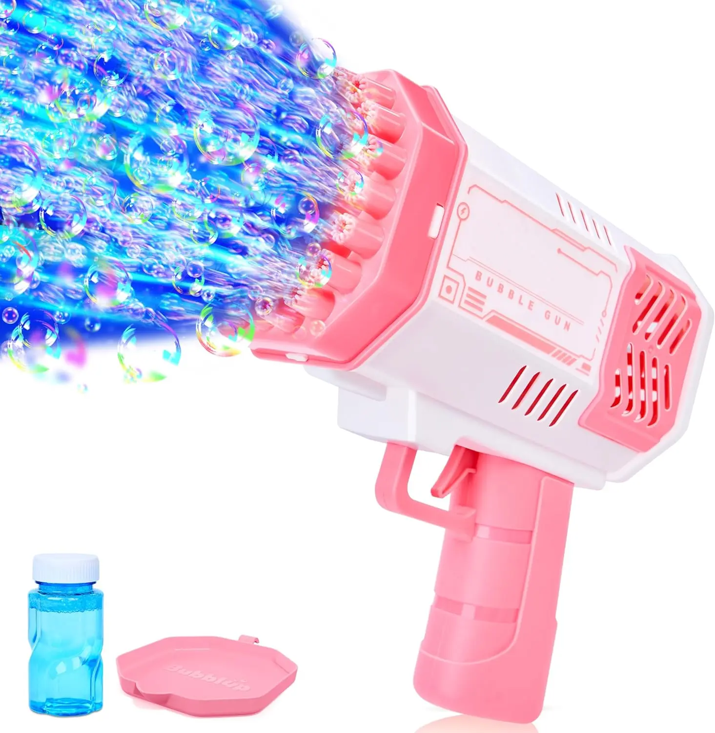 40-Hole Rocket-Shape Portable Lightweight Automatic Bubble Machine - Handheld LED Lights Bubble Blower, Party Favors, Summer Gifts for Kids Ages 4-8, Wedding Easter Supplies, Portable Bubble Machine, Bubble Wands