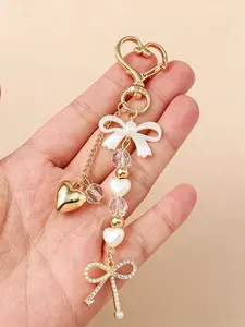 Style Girl Heart Keychain, Elegant Pearl Bow Charm, Fashionable Car & Bag Accessory, Perfect Gift for Friends & Couples