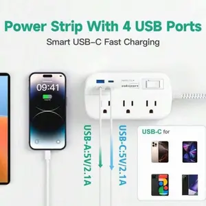 Waksmart 6 AC & 4 USB-C Power Strip with Surge Protection, 5ft Braided Cord for Home & Office