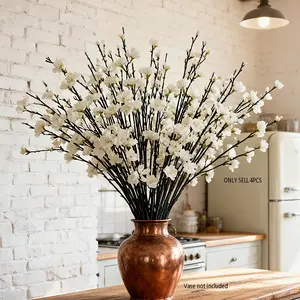 40pcs Artificial Long-Stem Plum Blossoms, Realistic Plastic Flowers, Indoor/outdoor Decor, Home Decoration, Home Office Wedding Party, Artificial Flower Plant