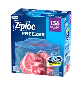Ziploc Seal Top Freezer Bag Gallon 136-count Stay Open Design for Easy Filling BPA Free Microwave Safe Blue Plastic 4 x 34 Bags per Box