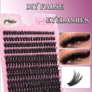 280pcs 60D Mix Cluster Eyelash, 0.05mm Thickness, D Curl, 8mm-16mm Mix Length, Natural Style Russian Flat Fluffy Handmade Mink Eyelash Cluster, Diy Eyelash Extensions For Halloween, Festival Makeup, Beginner Essential Lash Clusters