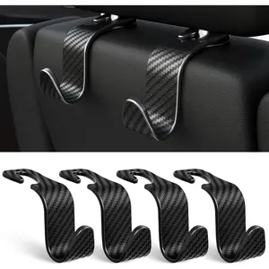 4-Pack Car Headrest Hooks Vehicle Storage Organizer for Purses Handbags Groceries Coats –Holds 55lbs 360° Rotating Simple Design Black Checkered
