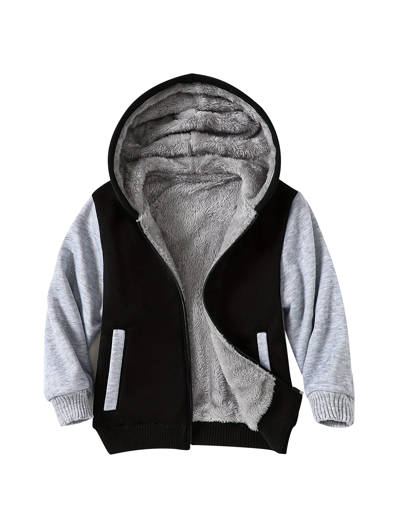 Children's zipper hooded coat 3-14 years old boy Sherpa lined coat winter outdoor sweatshirt warm coat Cold Weather Coats