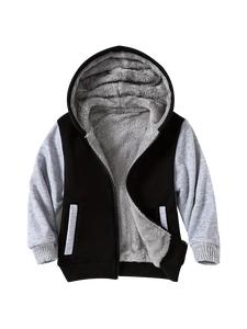 Children's zipper hooded coat 3-14 years old boy Sherpa lined coat winter outdoor sweatshirt warm coat