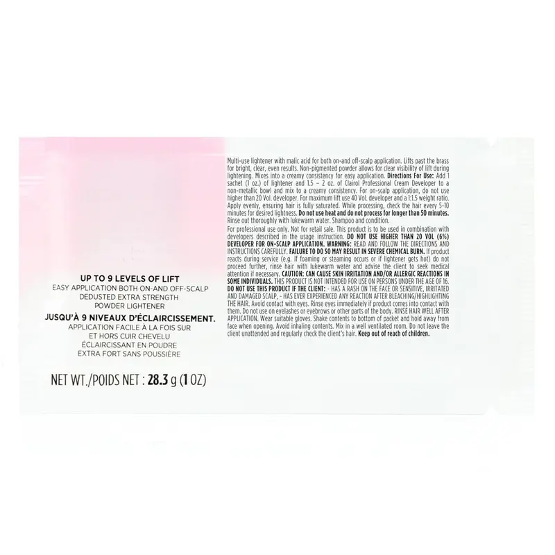 Clairol Professional BW2+ Extra Strength Powder Lightener 1oz pack, Up to 9 Levels of Lift for Hair Highlights & Lightening Vegan Formula 28.3g