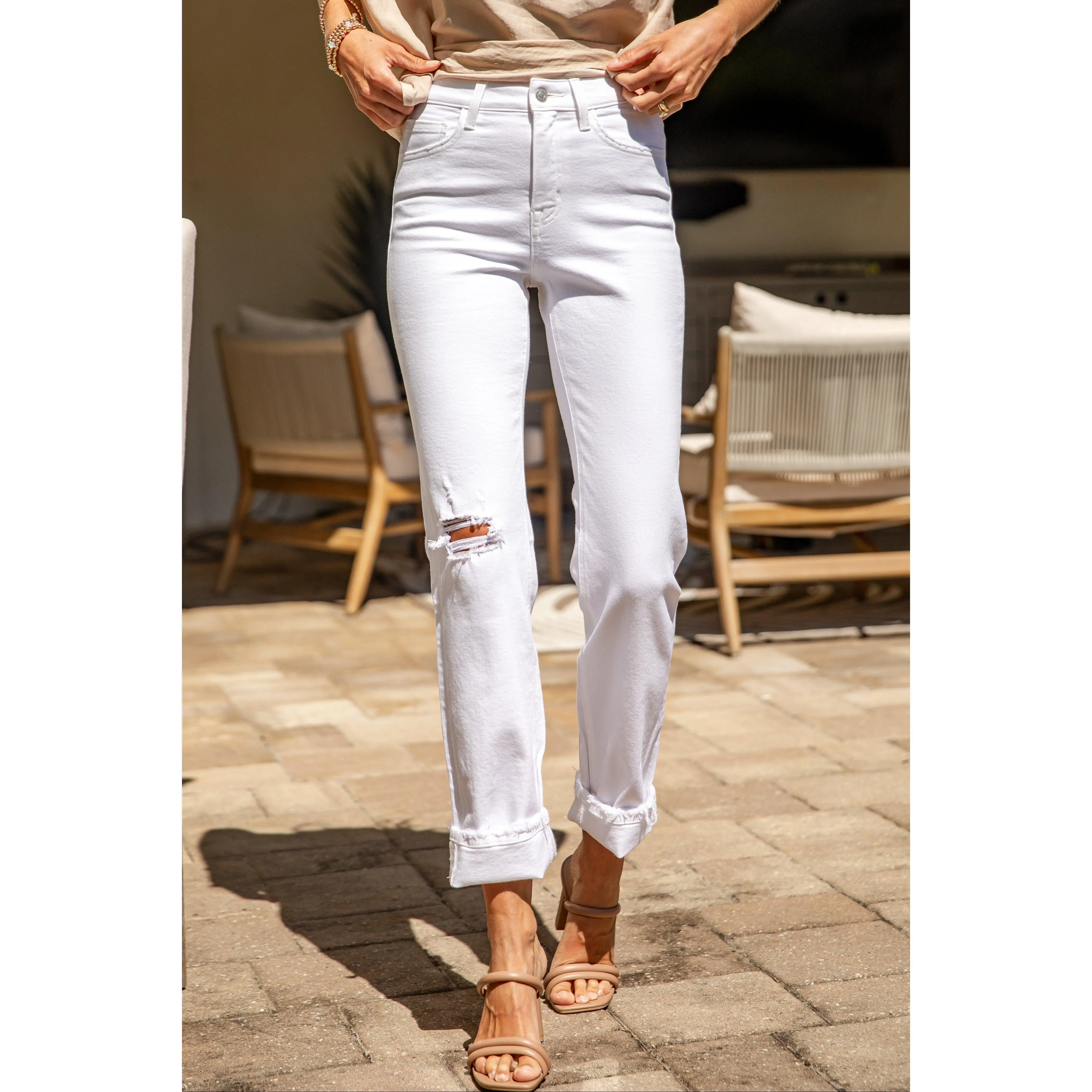 Caroline High-Rise White Straight Leg Jeans