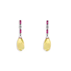 Lemon Citrine & Pink Sapphire Drop Earrings – 18k Gold