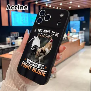 Rooster's Strength Motto Pattern Straight Edge Phone Case for iPhone 17 15 16 14 Pro Max 13 12 11 XR XS Plus Air E Shockproof Drop Protection Rugged Durable Liquid Silicone Cover Cellphone Protective