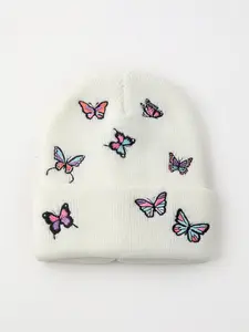 1pc Women's Fashion All-Over Embroidery Multicolor Butterfly Knitted Beanie, Warm Winter Everyday Accessory