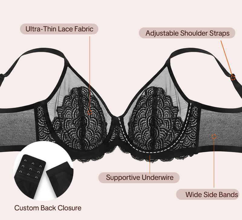 HSIA Mermaid Scales Sexy Lace Plus Size Unlined Underwire Non-padded Full Coverage Minimizer Bra with Back Smoothing for Women Large Bust