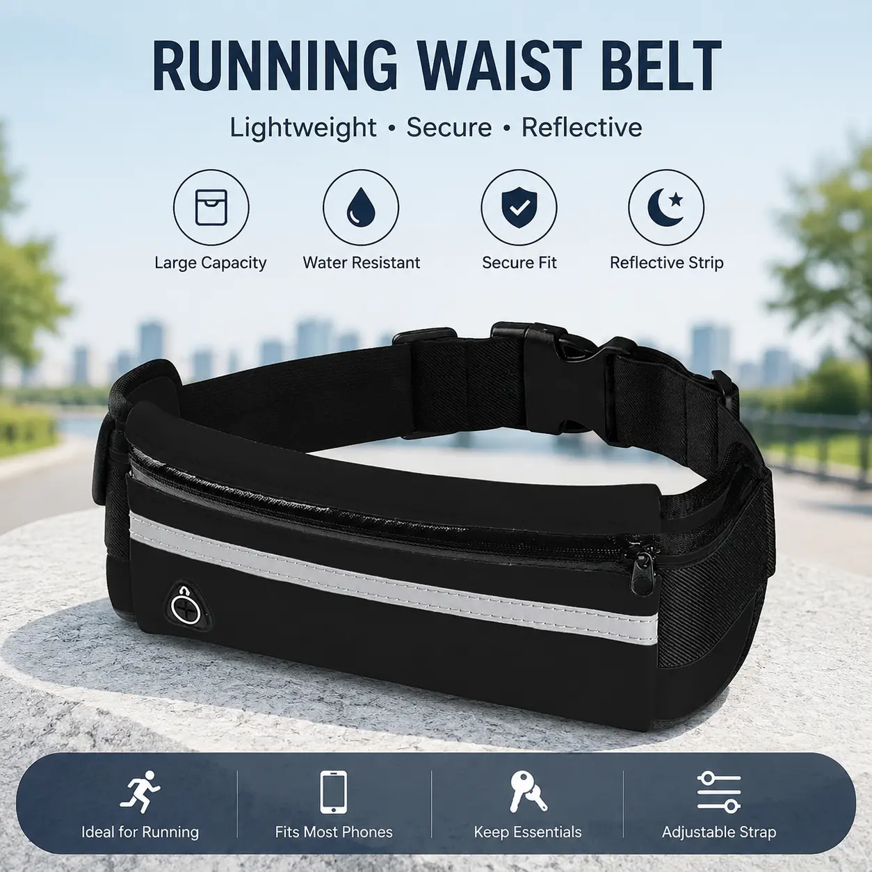 Running Belts for Women and Men,Waterproof Fanny Pack,Flip Belt Running Belt with Water Bottle,Running Phone Holder (Black)