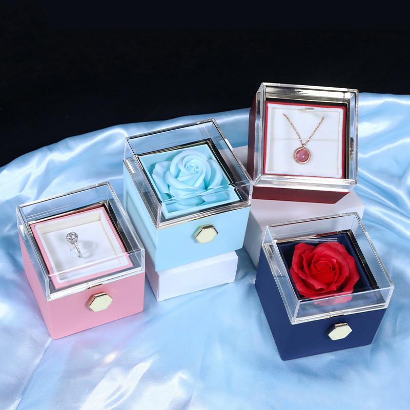 Rotating Soap Flower Rose Gift Box Creative Rotating Rose Jewelry Packaging Box Valentine's Day Gift For Women Gifts for Women  Jewelry Gift Box  Necklace Box