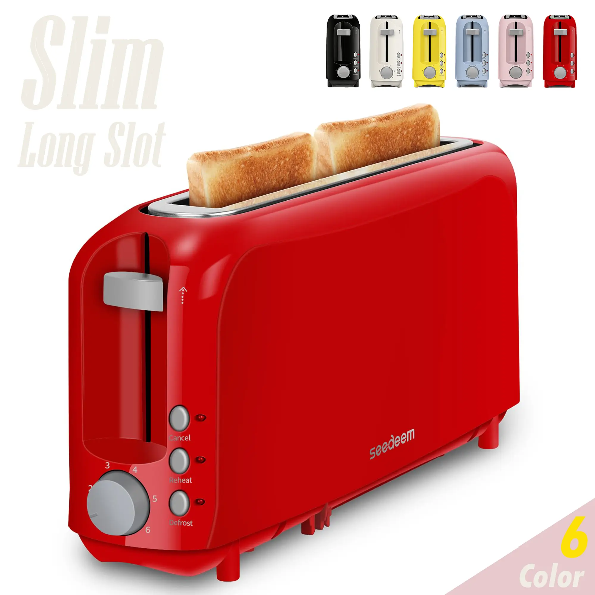 2 Slice Slim Toaster, Single 10" Long Slot Toaster Fits Bagels & Artisan Bread, 6 Shade Settings, Cancel/Reheat/Defrost, Removable Crumb Tray, Auto Shut-Off,