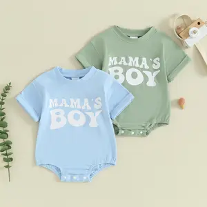 Newborn Infant Baby Boy Summer Outfit Mamas Boy Bubble Romper Oversized T Shirt Bodysuit Short Sleeve  Jumpsuit