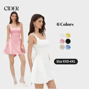 Cider Backless Bowknot Mini Dress – Floral Jacquard U-Neckline Party Dress for Women, Built-in Bra Friendly, Statement Piece for Date Night & Cocktail Events