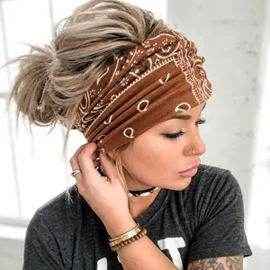 4PCS Boho Paisley Wide Headbands for Women – Stretchy Knot Turban Head Wrap, Soft Hair Band for Messy Bun, Yoga, Workout & Everyday Wear
