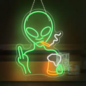 SERBASIC Alien Neon Sign Wall Light - Dimmable, ON/OFF Switch, Green & Orange Design, Modern Wall Decor, Novelty Lighting for Bars, Gaming Rooms
