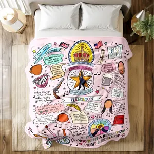 Hamilton Musical Printed with Iconic Quotes & Artwork - Slogan Print Blanket, Super Soft & Skin - friendly, Long - Lasting & Quick - Drying, Machine Washable, Multi - Size for Bed, Sofa, Travel, Camping & Office Naps, Ideal Gift for Broadway Fans