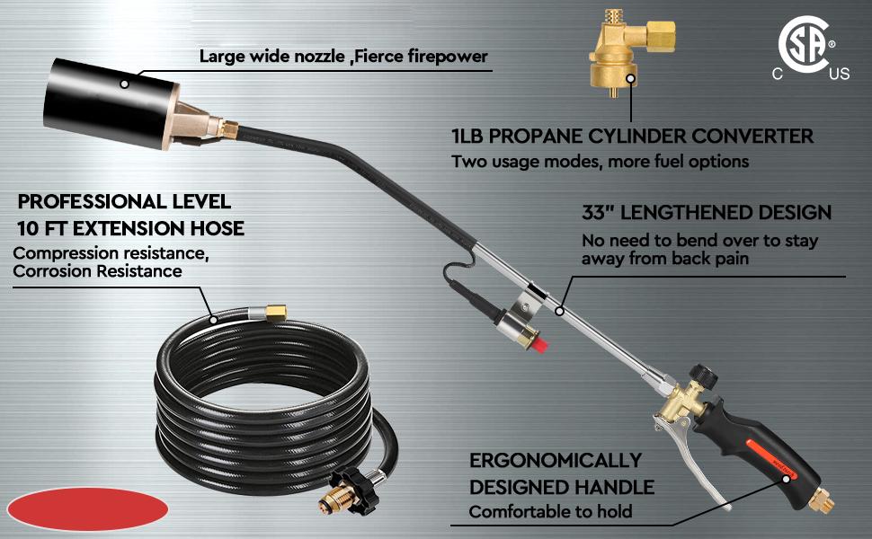 Propane Torch Weed Burner Kit with Storage Bag and 10FT Hose Heavy Duty Blow Torch Flamethrower with Self Igniter and Turbo Trigger for Weeding,Roofing,Ice Melting,Road Marking(Fuel Not Included)
