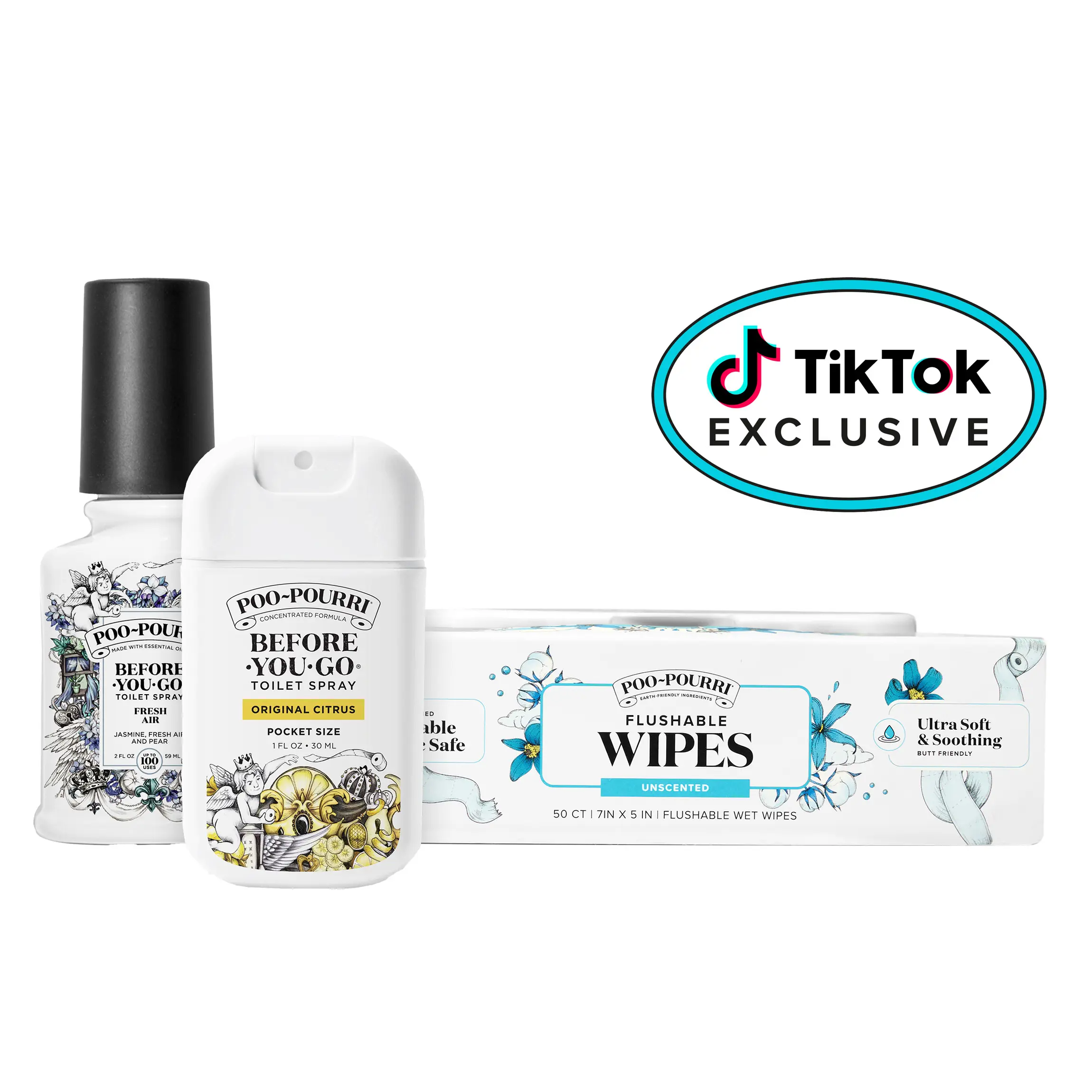 Poo~Pourri Ultimate Bathroom Starter Kit - 2oz Spray, 1oz Pocket Spray & Flushable Wipes Bundle Poo~Pourri Ultimate Bathroom Starter Kit - 2oz Spray, 1oz Pocket Spray & Flushable Wipes Bundle