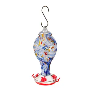 Evergreen Blue Swirl Art Glass Hummingbird Feeder
