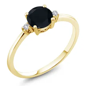 10K Yellow Gold Black Onyx and White Created Sapphire Solitaire Engagement Ring For Women (0.83 Cttw, Round 6MM, Gemstone December Birthstone)