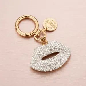 Sparkly Crystal Lips Locket Keychain - Handmade Rhinestone Bag Charm Accessory - Gold Purse Pendant, Bling Phone Decor & Key Holder for Women Girls - Cute Ideal Gift for Kids