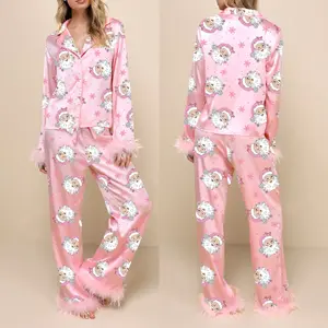Women Christmas Pajamas Lounge Set Santa/Christmas Tree/Boots Print Shirts Tops and Pants 2 Piece Loungewear Outfits