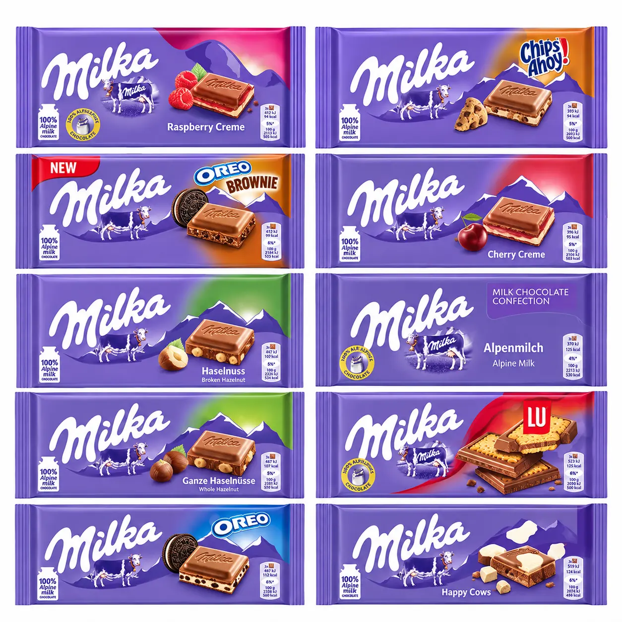 Milka Chocolate Variety Pack – 10 Full-Size Bars, 10 Different Flavors – Imported European Milk Chocolate Gift Box
