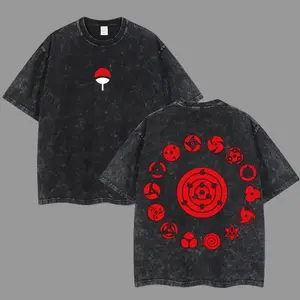Retro Vintage Limited Uchiha Clan Sharingan - Naruto Anime Double Printed Oversized Washed Tee Unisex Oversize Anime Manga Acid Washed Lightweight Cotton T-Shirt, Hoodies & Sweater Wash Gift For Anime Fan, Anime Lover Streetwear