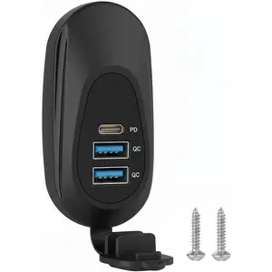 3-Port 12V RV USB Outlet Panel, Surface Mount Fast Charger with USB-C PD & Dual USB-A Quick Charge Ports, 12-24V Power Socket for RV, Boat, Camper, Truck