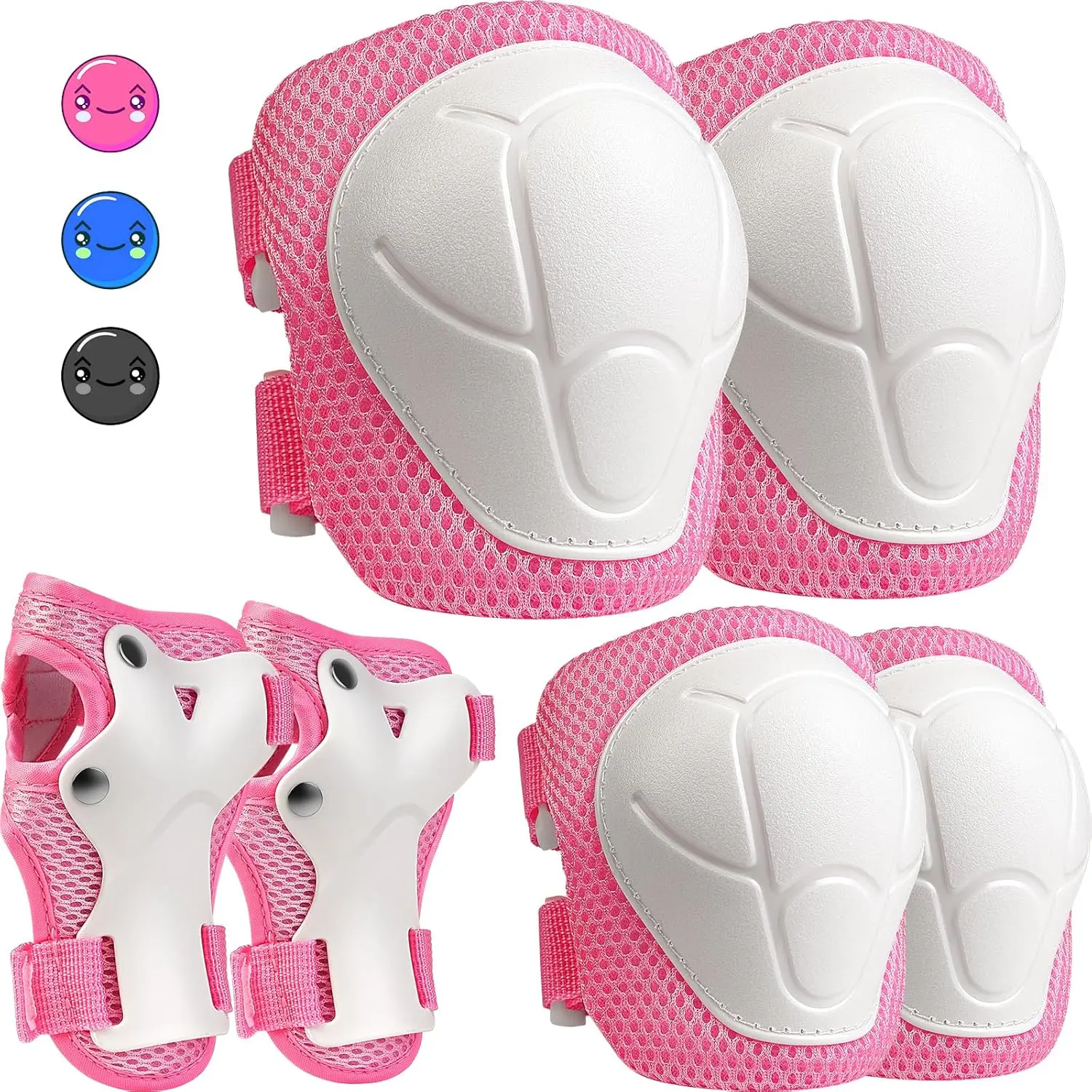 Kids' 3-in-1 Protective Gear Set, Cushioned Plastic Shell Knee/Elbow Pads & 2 Wrist Pads, Adjustable Velcro Straps, 29-77 lbs/13-35 kg, Ages 3-8, for Skateboarding, Birthdays, All Seasons