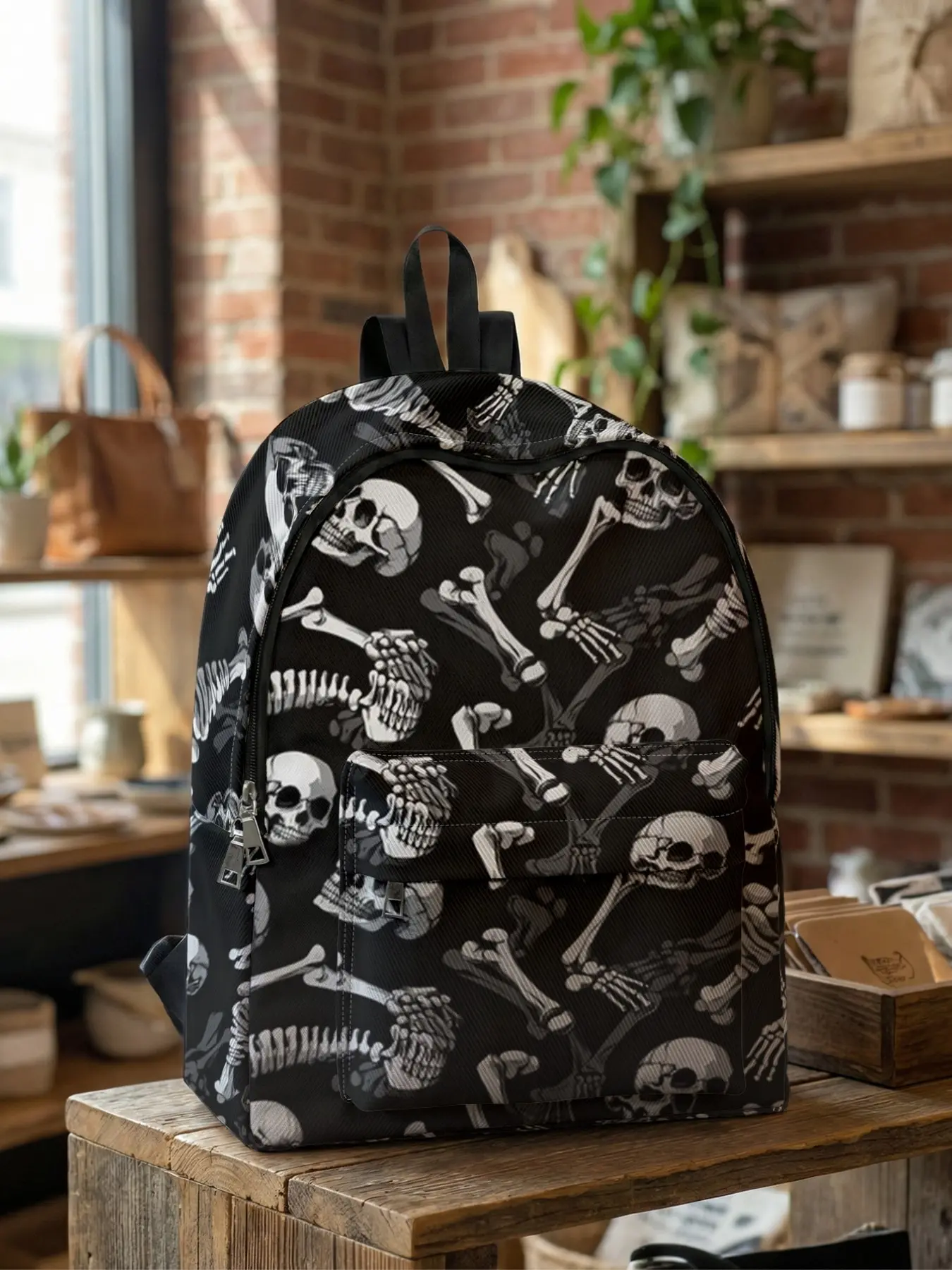 Skull Print Backpack, Fun Design, Fashionable Look, Spacious Storage, Ideal for School, Travel, Business Trips, All Seasons Use, Casual Printed Backpack, Travel Backpacks