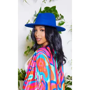 Still Trending | Wide Brim Panama Felt Fedora Hat with Band - Royal Blue
