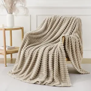 Khaki Throw Blanket for Couch Sofa 50x60 Inches Striped Fleece Blanket Lightweight Plush Soft Cozy Home Room Decor Great Gift for Women Mom Girls